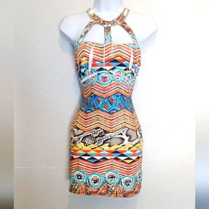 💚5/$25 Vanilla Bay Colorful Print with Rhinstones Bodycon Micro Mini Dress